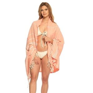 Beach cover up Turkish upcycled towel w fringe & cabin beach vibe